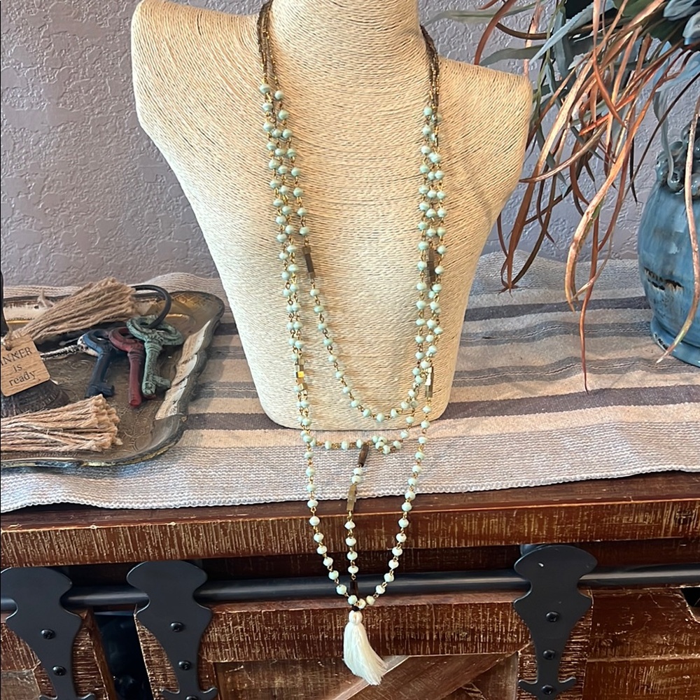 Noonday Collection Gold and Mint Green Layered Necklace